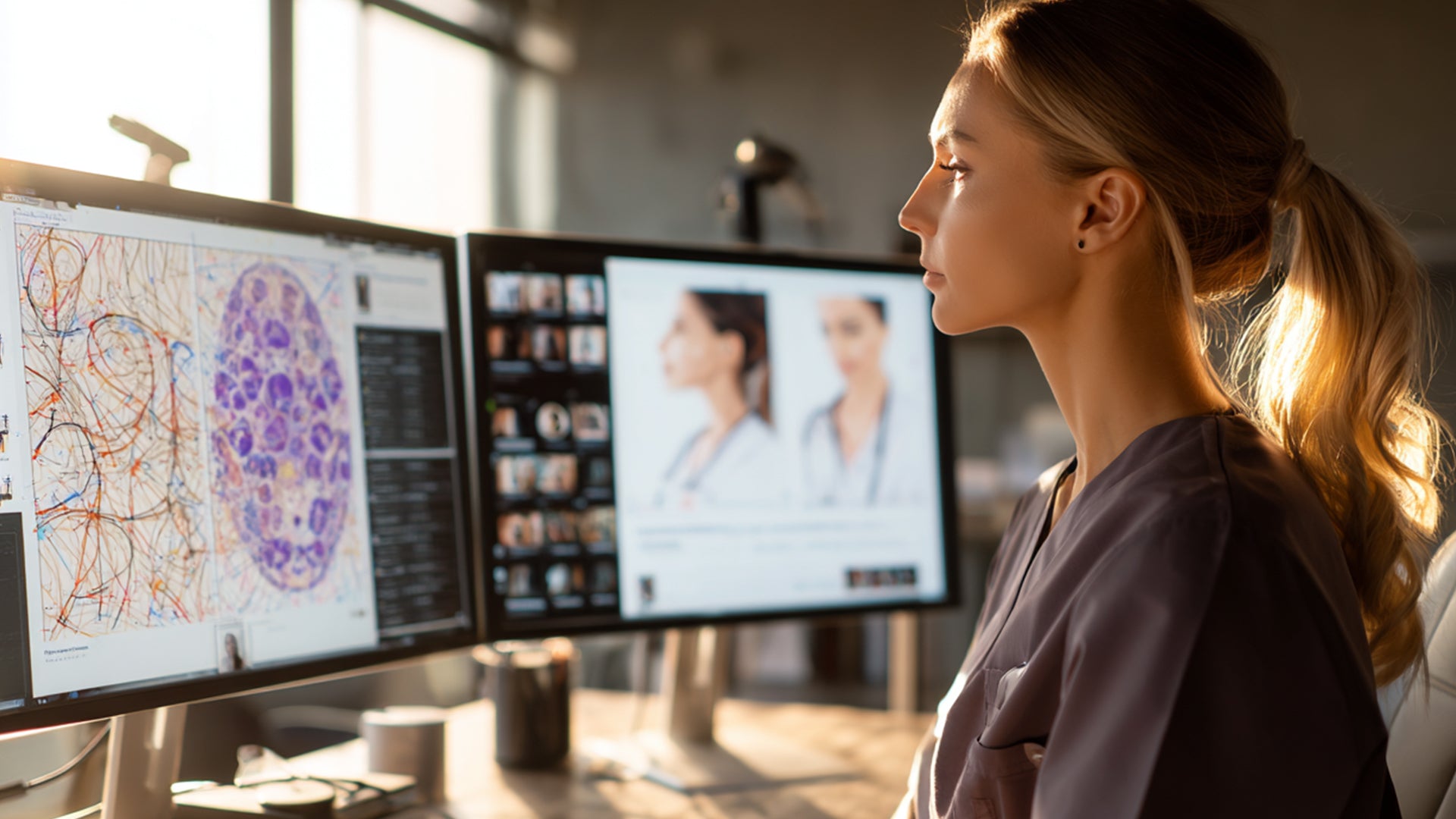 Physician completing online aesthetic medicine certification modules on computer.