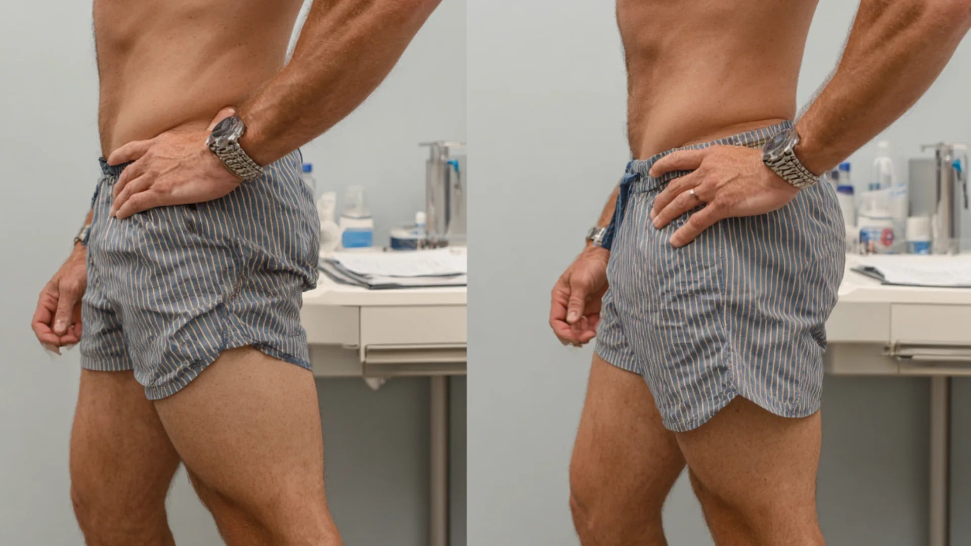 Visual comparison showing improved gluteal contour and projection post-injection.