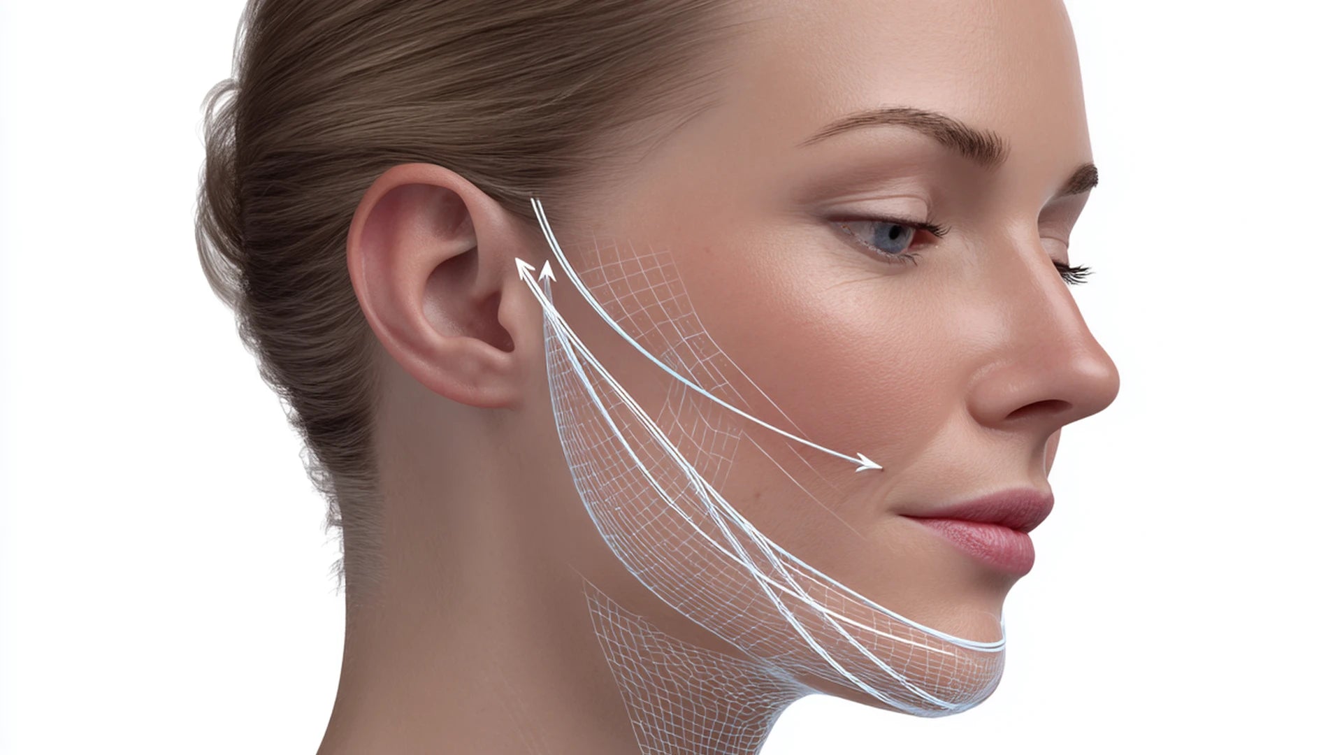 Diagram showing safe PDO thread vectors along the jawline for early jowling.